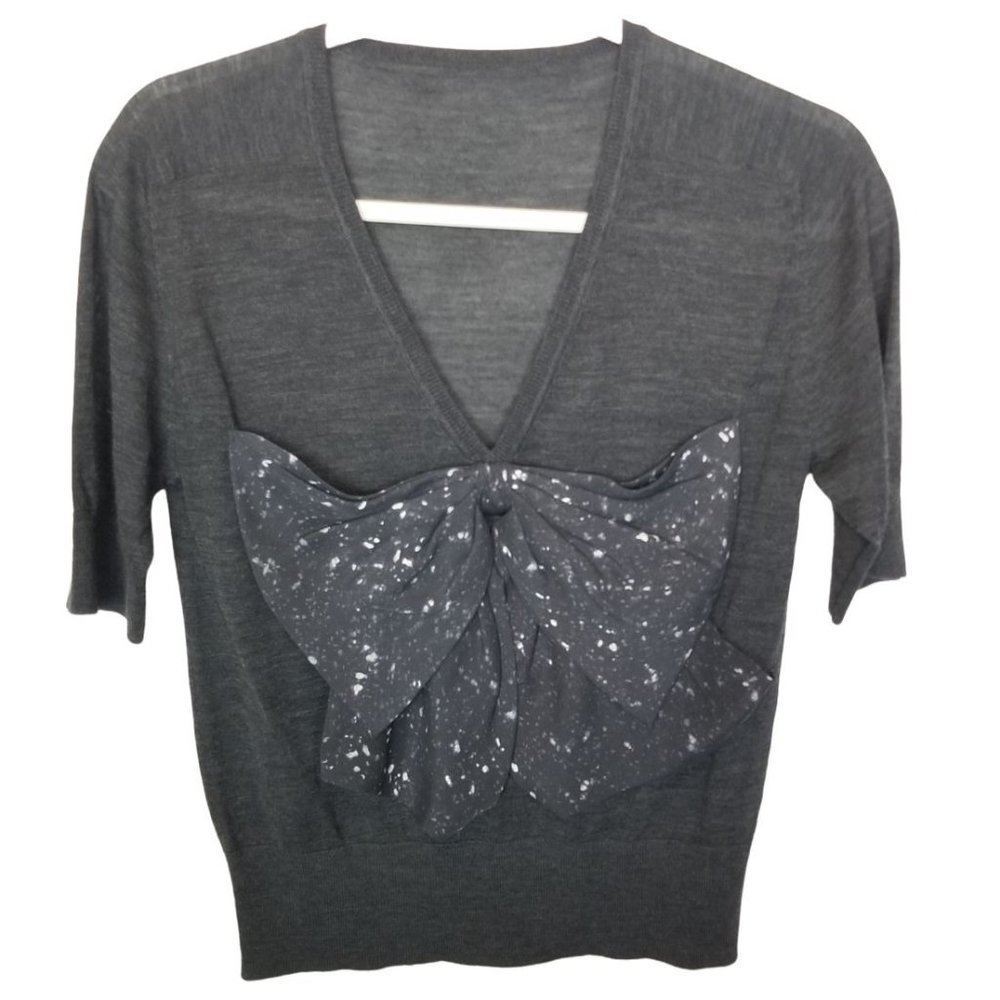 Womens XS Gray Wool Silk Blend Bow Front Detail V-